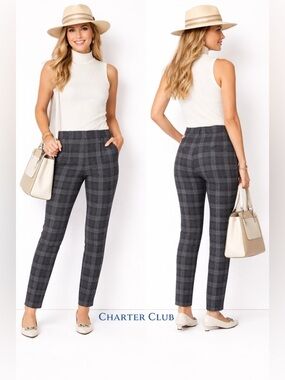 Charter Club Cambridge Slim Plaid yoga Dress Pants Size 6 Gray Stretch Work